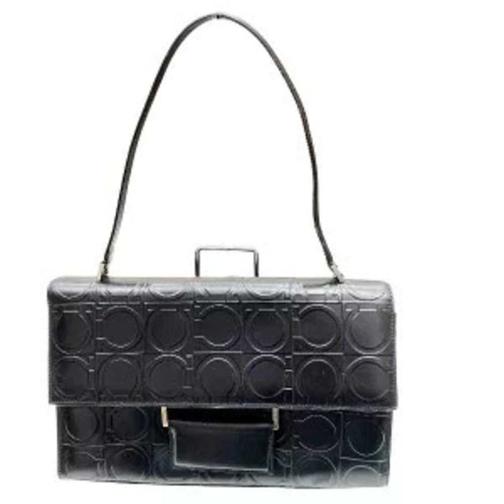 Salvatore Ferragamo Gancini embossed shoulder bag black leather